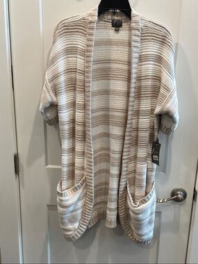 NWT Fluent Life Macys XL Open-Front Striped Knit Cardigan in Cream Tan - Women